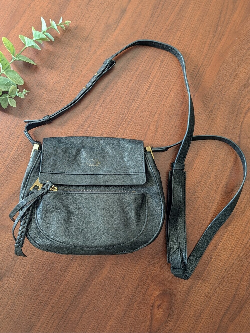Vince Camuto Ayla Saddle Crossbody Purse - Black Leather